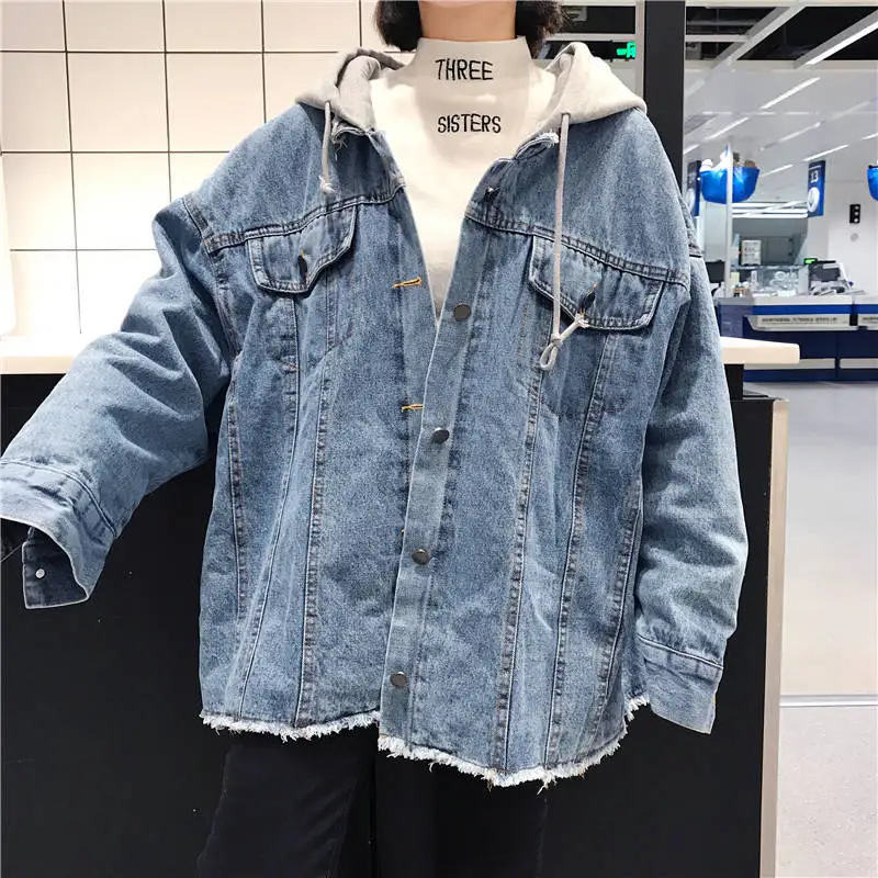Woherb Весна Harajuku джинсовая ткань оверсайз куртки корейские свободные с капюшоном джинсовые куртки женские хип хоп BF Стиль Уличная длинные пальто