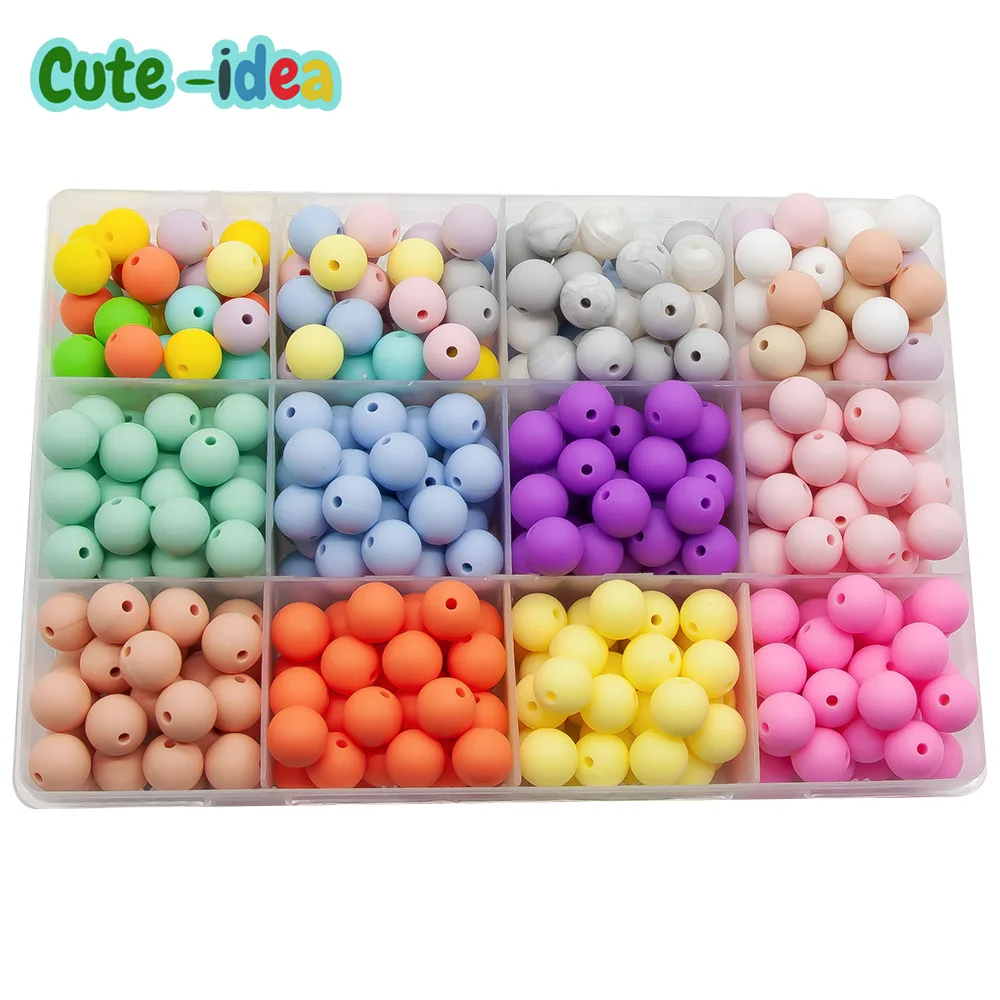 

Cute-idea 10pcs 9/12/15mm Food Grade colorful Round Silicone Beads Baby Teether chewing Pacifier Chain baby products Toys DIY