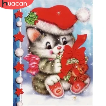 

HUACAN 5D Diamond Painting Christmas Picture Of Rhinestone Diamond Embroidery Sale Cat Mosaic Cross Stitch Animal Handmade Gift