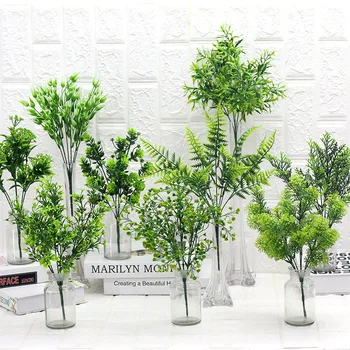 1pc Artificial Plant Flower with Leaf Plastic Green Grass Tree Plant Fake Leaf Foliage Bush for Home Wedding Hotel Party Decor