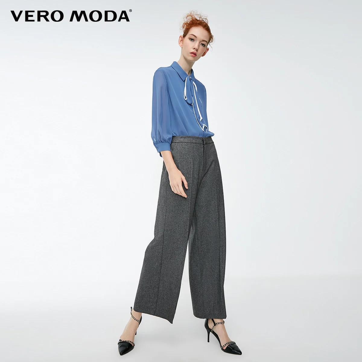 Vero Moda новые свободные из смешанной ткани с широкими штанинами брюки женские| 3183PL501 - Цвет: Granit mel.