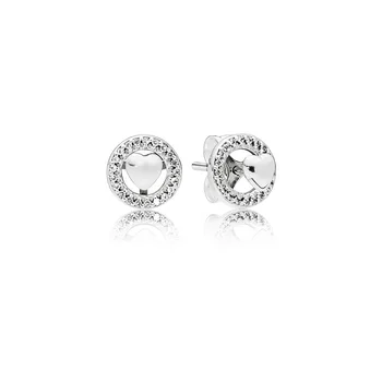 

New eternal heart-shaped S925 white silver earrings cute Korean round sterling zircon noble temperament female