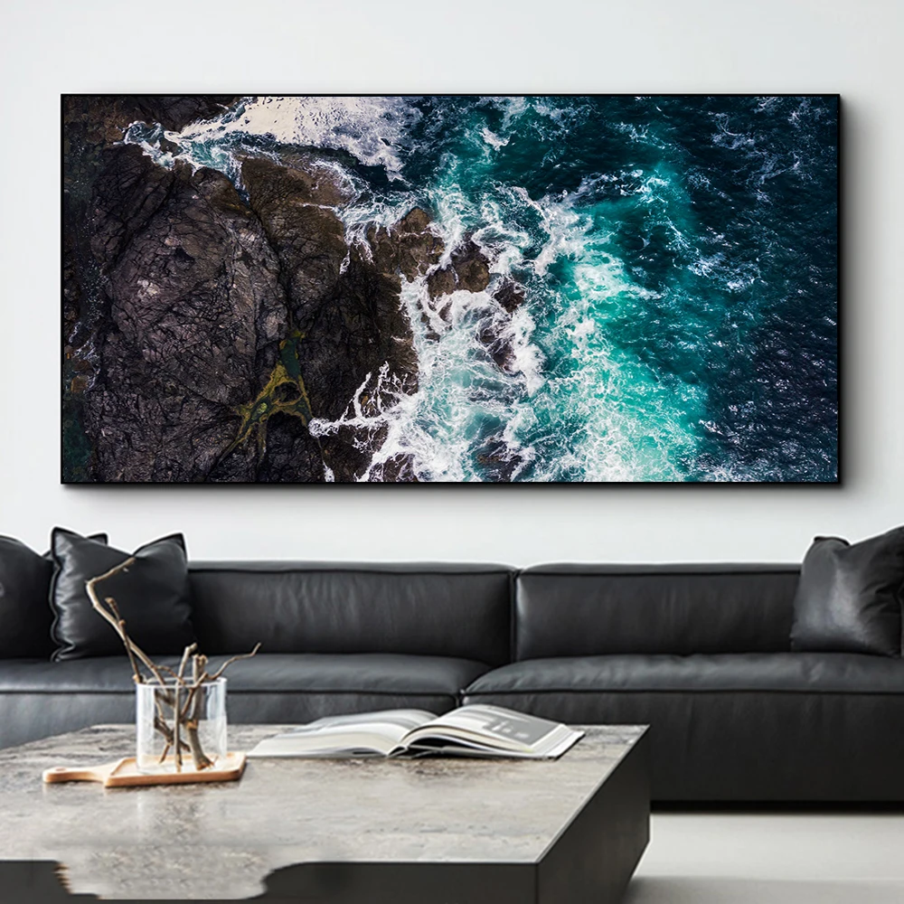 Large Rocks and Coastline 5D DIY diamond Painting Full Square round Seascape Diamond embroidery Mosaic Cross Stitch Home Decor,