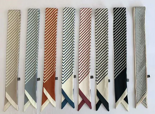 

2020 Fashion Satin Striped Print Silk Scarf Women Riband Handle Bags Scarf Narrow Long Wrist Small Ribbon Hair Band Accessories