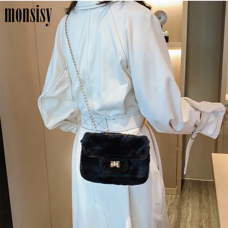 Monsisy/зимние сумки через плечо из искусственного меха для женщин Плюшевые сумочки