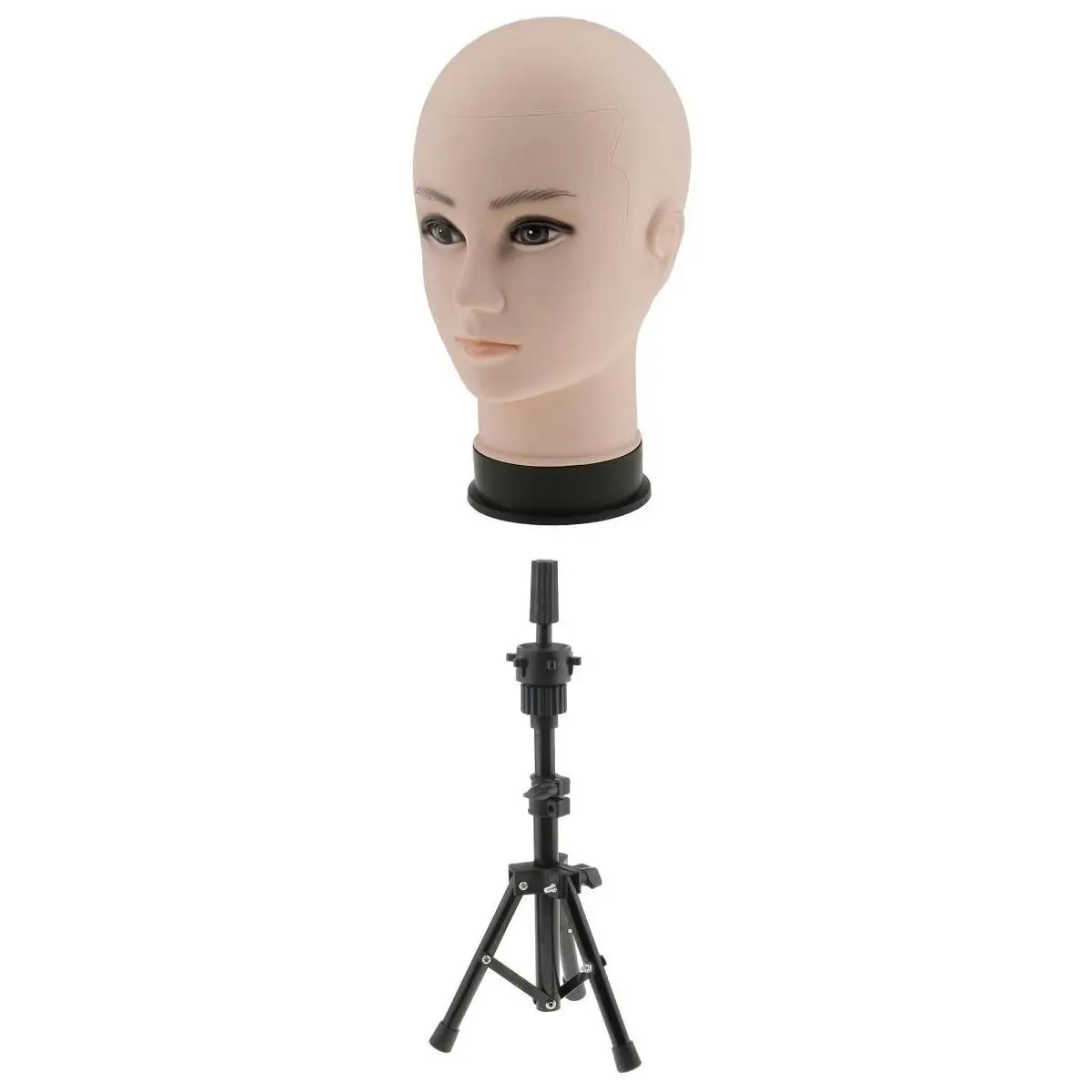 Plastic Mannequin Model Head Wig Making Hat Caps Display Head with Professional Black Adjustable Tripod Stand 22`` Set