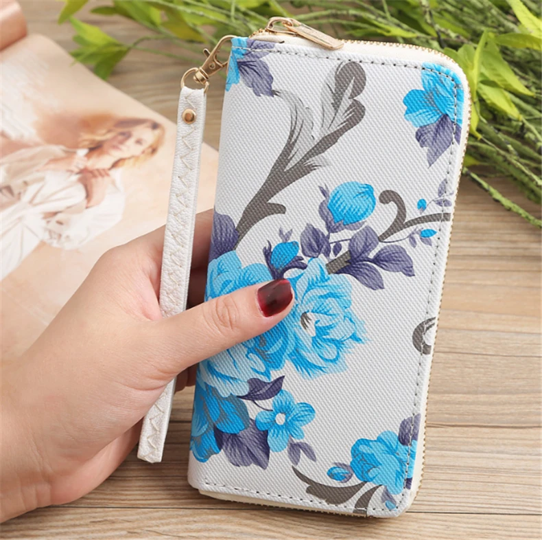 Женский бумажник с принтом розы Модный Дикий двойной молнии клатч сумка мульти-Карточный кошелек бумажник