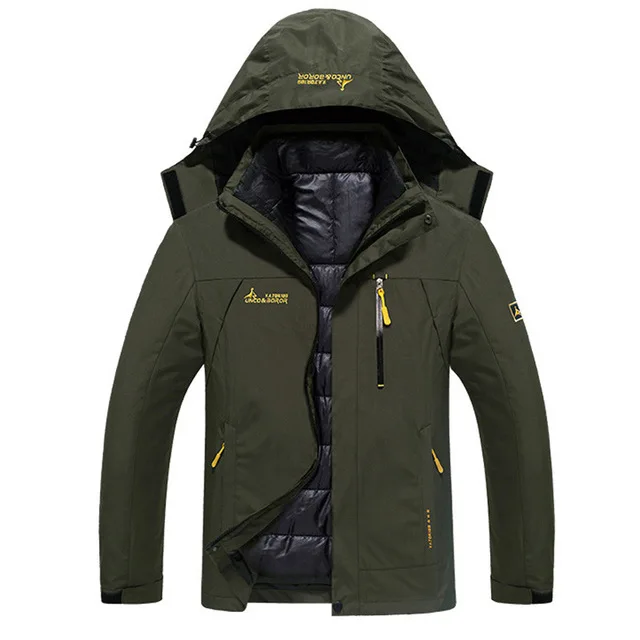 Aismz Winter Thermal Jacket Men Waterproof Thick Warm 2 in 1 Parkas Patchwork Windproof Hooded Downs Coats Outwear Plus Size 6XL - Цвет: 85312 army green