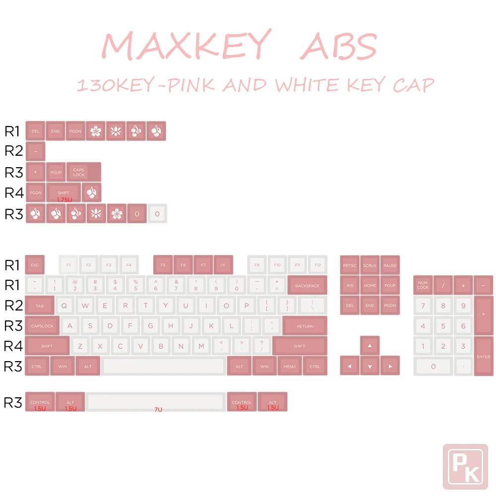 

MAXKEY Pink&White SA Profile keycap ABS material 130 key-caps For Mechanical Gaming Keyboard