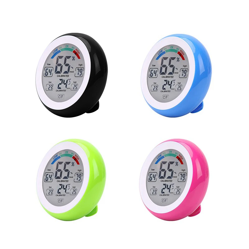 

Hygrometer Touch Screen Round Digital Thermometer Humidity Meter Desktop Magnet Wall Mount indoor Wireless Temperature Tester