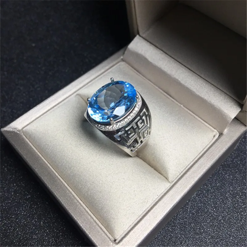 

BOCAI 2022 New Real s925 Silver Jewelry Inlaid with Blue Topaz Man Ring Fashionable and Simple Hollow Valentine's Day Gift