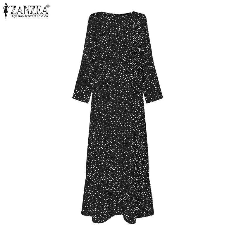 ZANZEA богемное Платье женское длинное макси Vestidos женские праздничные вечерние платья в горошек с принтом Повседневный свободный халат Femme