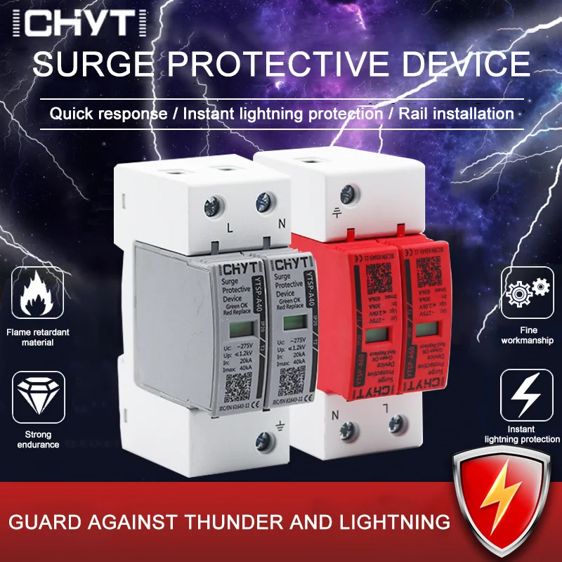 

AC SPD 2P 10KA 20KA 30KA 40KA 60KA 80KA 385V 420V House Surge Protector Protection Protective Low-Voltage Arrester Device
