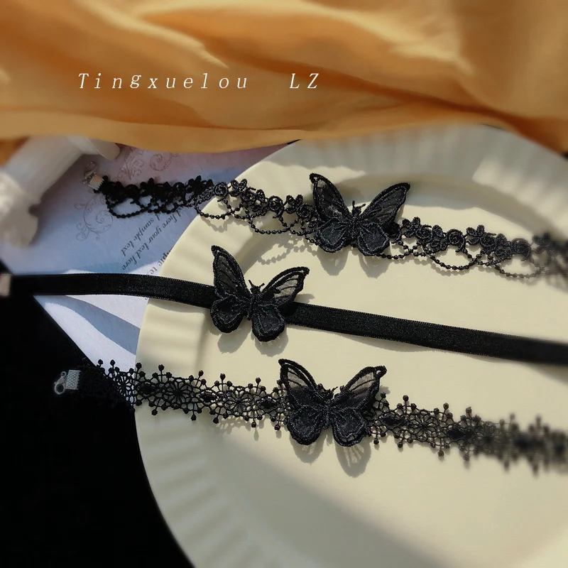 Playful Cute Girl Black Velvet Lace Butterfly Choker Loli JK Skirt Student Clavicle Neck Chain Fairy Jewelry Women Necklace Gift | Украшения