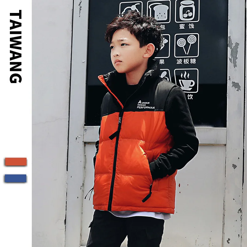 Cross Border for Boys' Clothes down Feather Cotton Vest Winter New Style Europe And America Big Boy Trend of Fashion Cotton