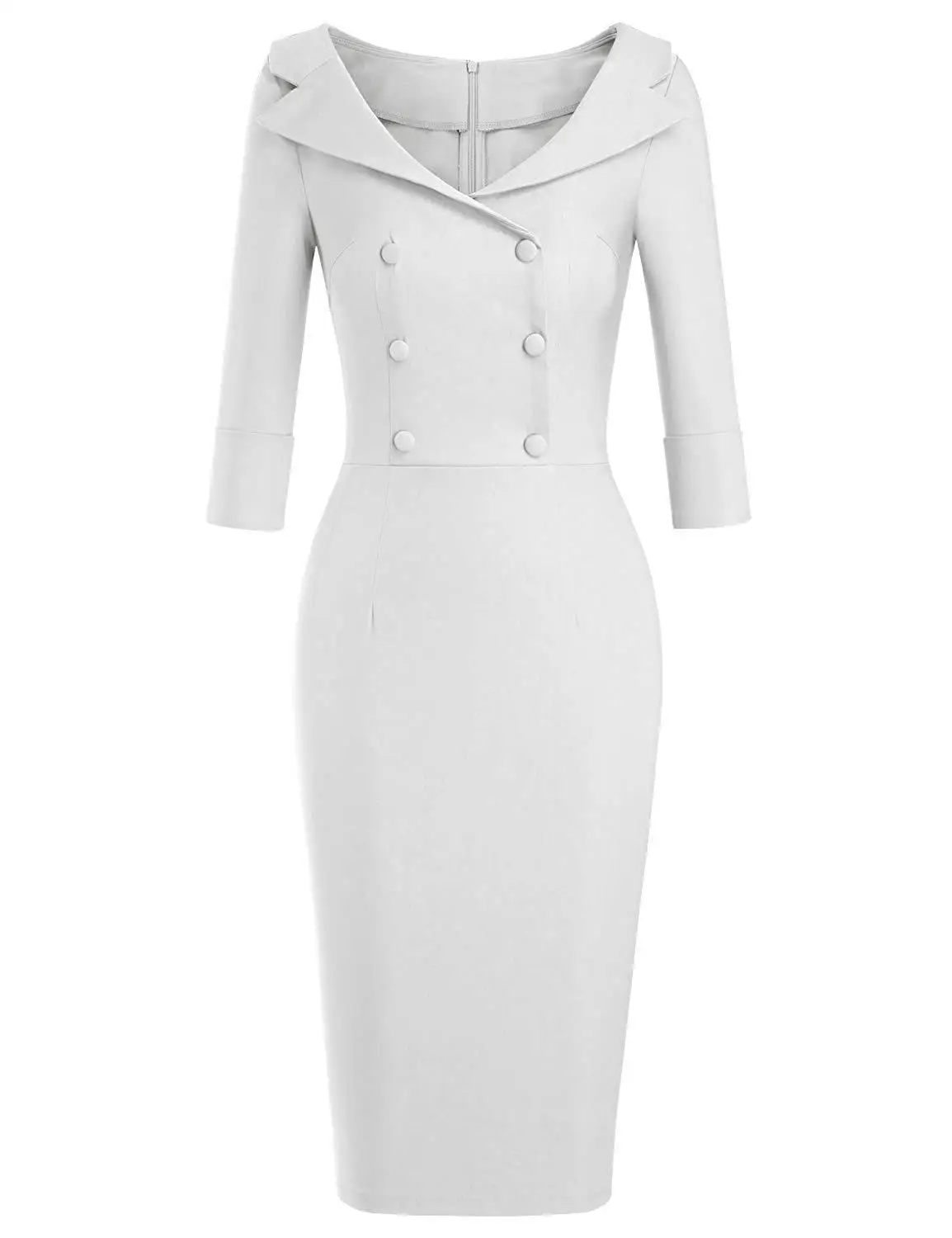Женское классическое винтажное двубортное обтягивающее платье для коктейльной вечеринки в стиле ретро на осень и зиму - Цвет: Белый