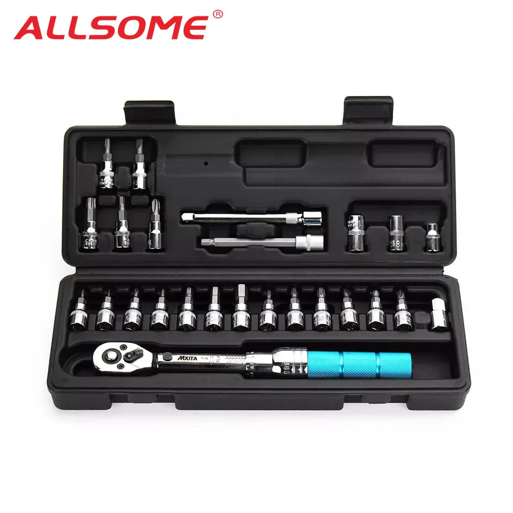 

ALLSOME 1/4" 2-14Nm Adjustable Torque Wrench Bicycle Repair Tools Kit Set Tool Bike Repair Spanner Hand Tool Set