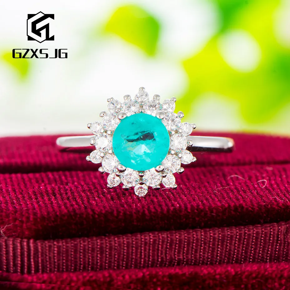 GZ Paraiba Tourmaline Gemstone Ring for Women Solid 925 Sterling Silver Round 0.8 ct stone Handmade Ring for engagement promise GZ Paraiba Tourmaline Gemstone Ring for Women Solid 925 Sterling Silver Round 0.8 ct stone Handmade Ring for engagement promise