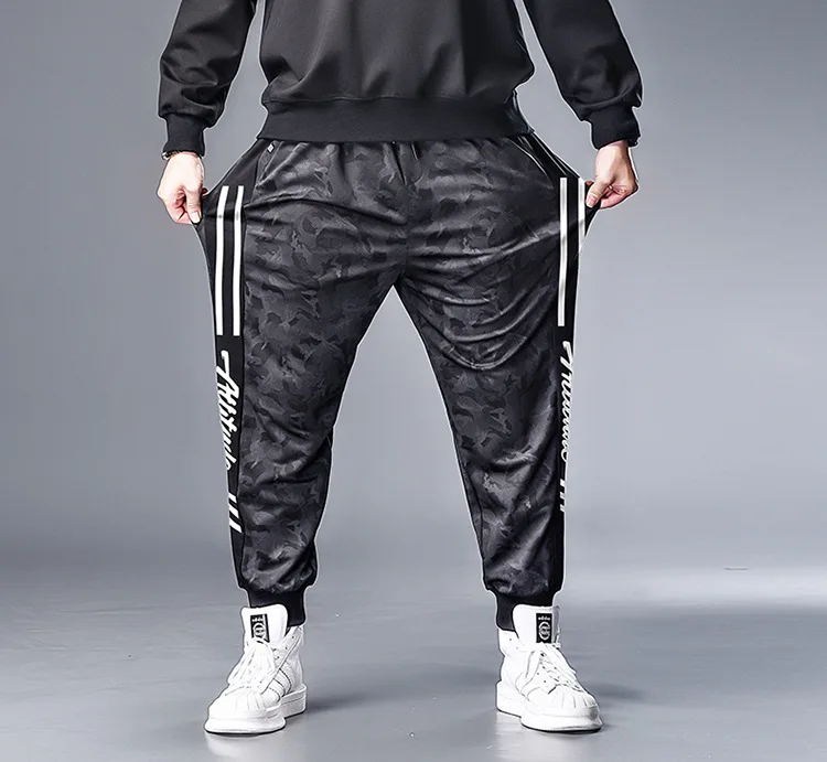 Размера плюс 6XL 7XL осенние спортивные брюки с карманами в стиле хип-хоп модные камуфляжные Спортивные Штаны флисовые тренировочные штаны теплые с надписью