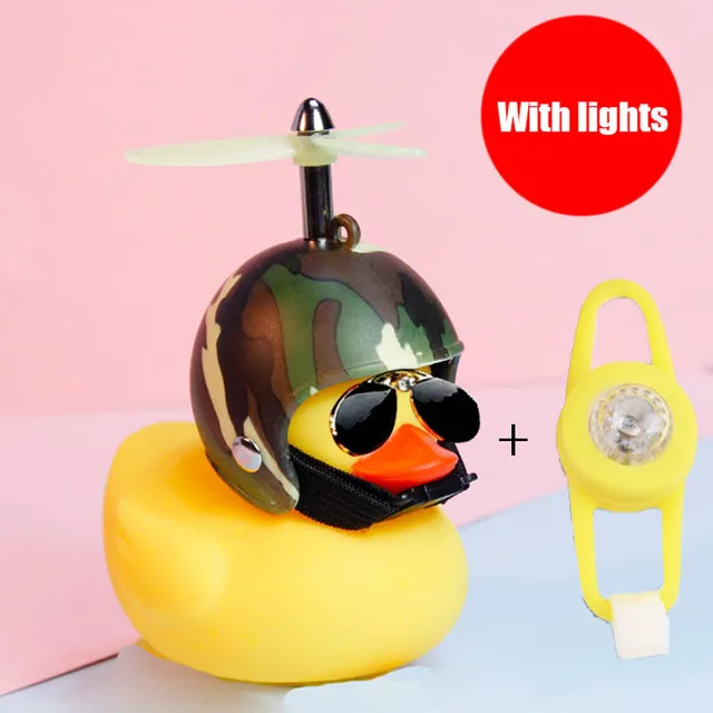 Small Yellow Bike Duck Bicycle bell Luminous Airscrew Helmet Duck Ducky Bicycle Wind Motor Riding Cycling Lights Horn Camouflage light