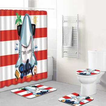 

4pcs/set Mat Shower Curtain Bathroom Non-Slip Mat Shower Curtain Mat Set Non Slip Rugs Carpet for Bathroom Toilet Bath