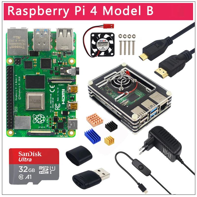 Оригинальный чехол BCM2711 для Raspberry Pi 4 Model B 1/2/4 ГБ ОЗУ опция Чехол | SD карта 32 Гб