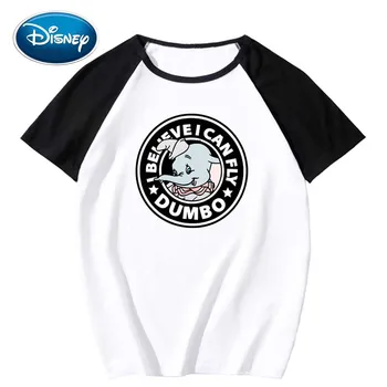 

Disney Stylish Dumbo Elephant Cartoon Print O-Neck Pullover Short Sleeve Contrast Color Unisex T-Shirt Tee Top XS - 3XL 11 Color