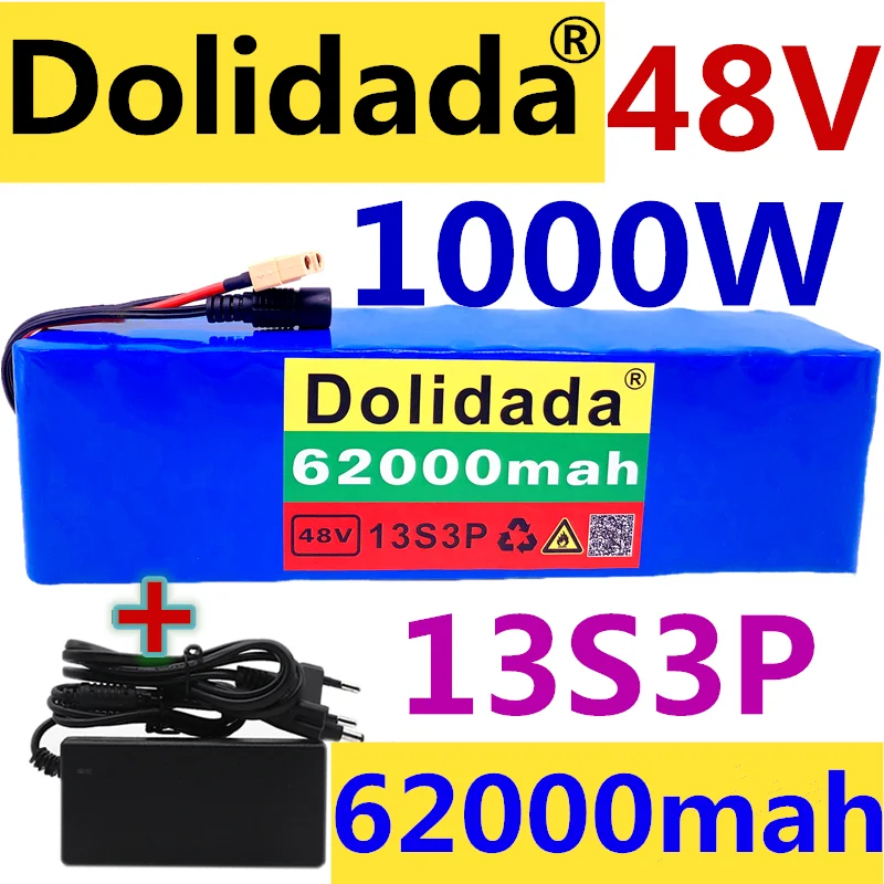 Разъем XT60 48V62Ah 1000w 13S3P 48V комплект литий-ионный батарей для электровелосипеда 54 6 V