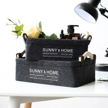 

Foldable Toy Laundry Basket Wool Felt Storage Baskets Hamper Toy Holder Wooden Handle Felt Storage Bag Home Organizer Container