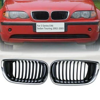

Samger Radiator Grille Kidney Grill For BMW 5 Series E46 3 Series 4 Door 2002-2005 Double Bar Chrome Gloss Black