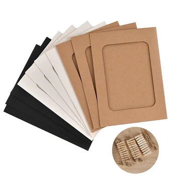 30 pcs Paper Photo Frame Set Multiple Picture Mats Mini Wooden Clips String Hanging Cardboard For Home Room Wall Decor DIY