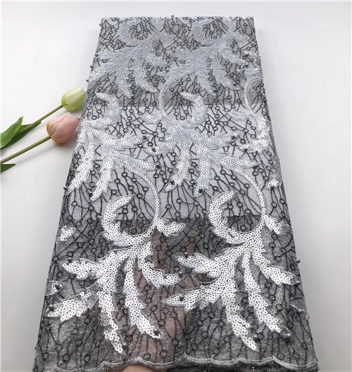 

2019 Latest African Net Lace Fabric, High QualitySequins Nigerian Wedding Lace Fabrics 5Yards Sequins French lace HSIAU091