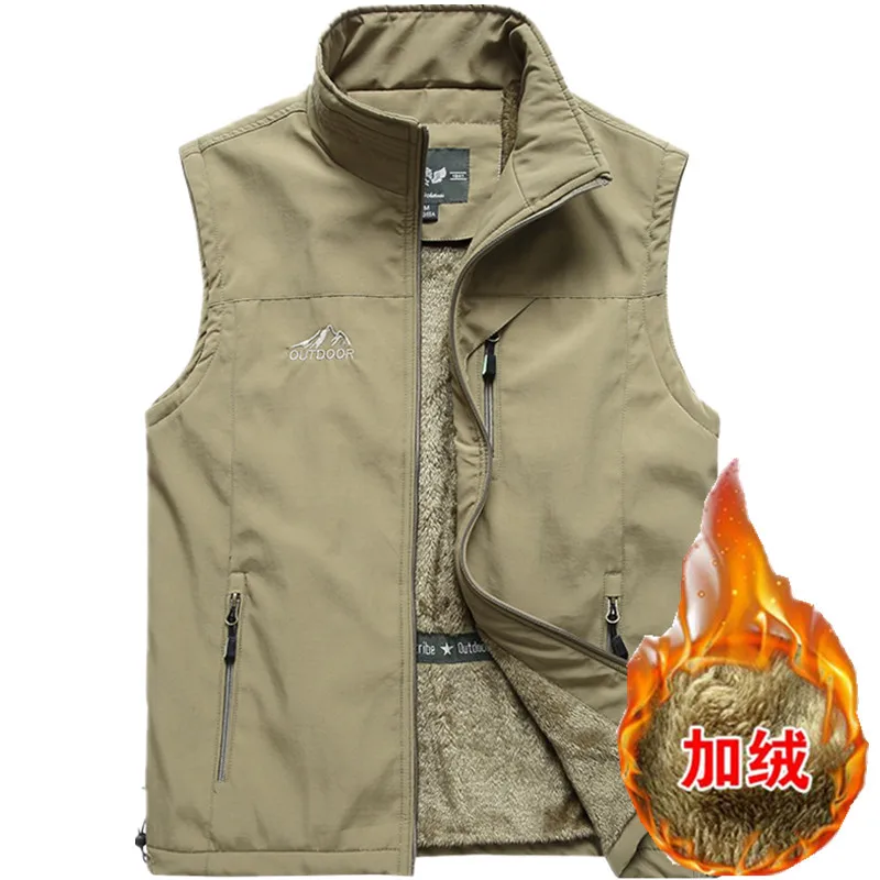 

Outdoor Men Fishing Fleece Vests Quick Dry Multi Pockets Sleeveless Jackets Photographer Hiking Military Tactical Vest Waistcoat