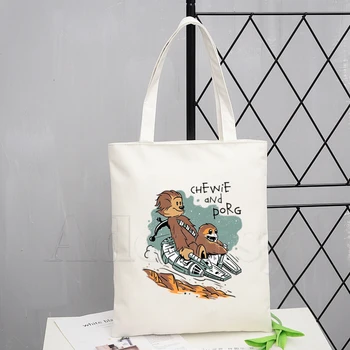 

Star War Porg Graphic Cartoon Printed Canvas Shoulder Bag Female Harajuku Funny Large-capacity Eco Environmental Shopper Bag