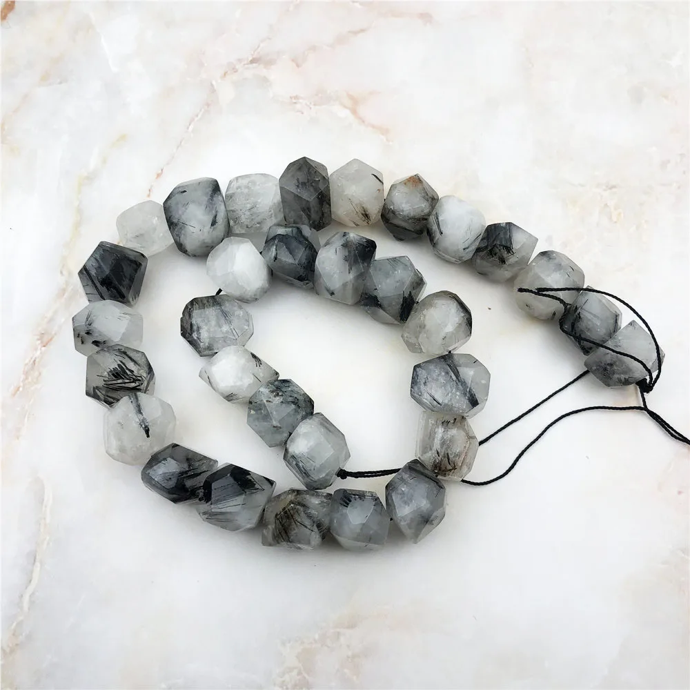 Noble Natural Black Quartz Rutilated Stone Beads Jewelry Faceted Hair Crystal Freedom Irregular Gemstone Accessories DIY Making