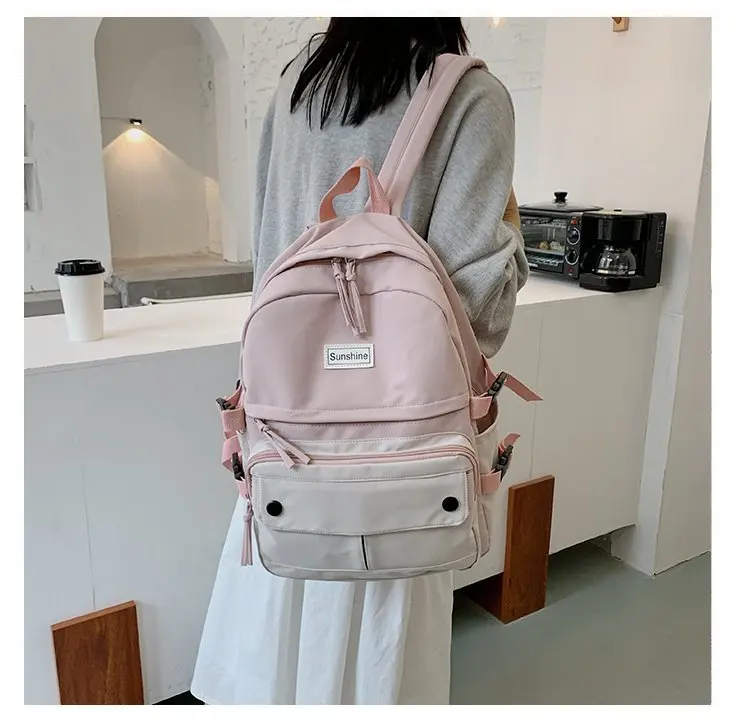 Stitching Contrast Women's Backpack Fashion Harajuku Cute Student Canvas School Bag Kawaii Girl Casual Travel Backpack Female