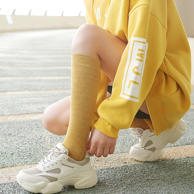 

Fashion Simple Ladies Calf Socks Japanese College Style Long Tube Knee-length Short Boots Solid Color Pile Socks Women's Girls