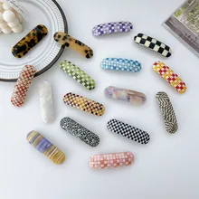 

Korea Net INS Vintage Grid Oval Spring One Word Princess Head Ponytail Top Clip Fashion Thick Edge Claw Hair Accessories