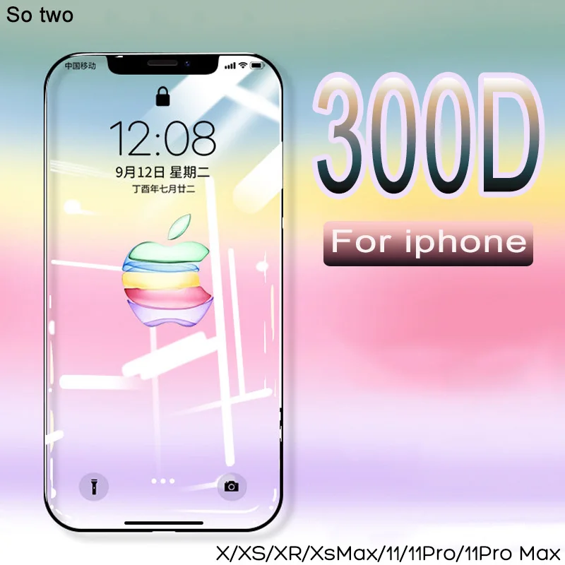 300D Full Cover screen protector For iPhone 11 Pro X XR XS MAX Tempered Glass Protective glass on iphone | Мобильные телефоны и