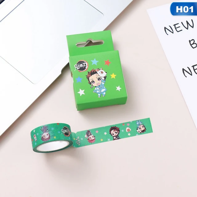 1Pc Demon Slayer Anime Washi Tape Crafts Adhesive Paper  Diy Scrapbooking  Masking Tape Printed Pattern Sticker Decals H01