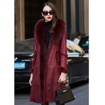 

Natural Rabbit Fur Liner Coat Female Winter Real Fox Fur Collar Jacket Women Clothes 2019 Korean Long Double Faced Fur Top 33101