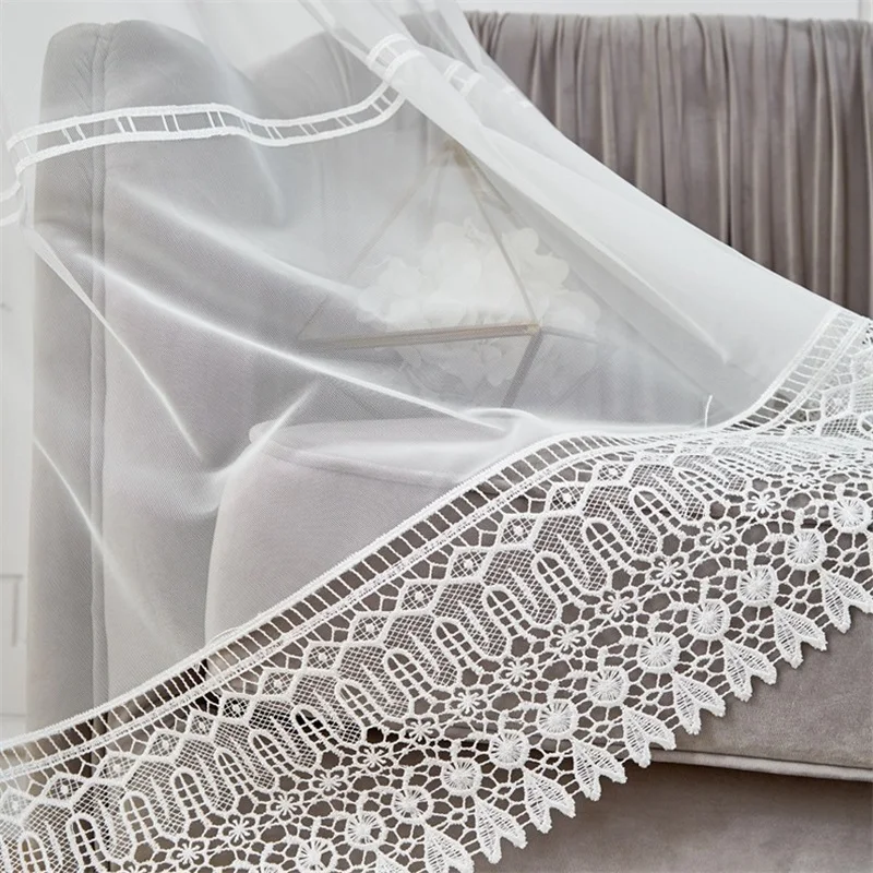 

European Luxury Living Room Decorative White Window Screen Gray Water Soluble Embroidery Sheer Tulle Curtain For Bedroom T232#4