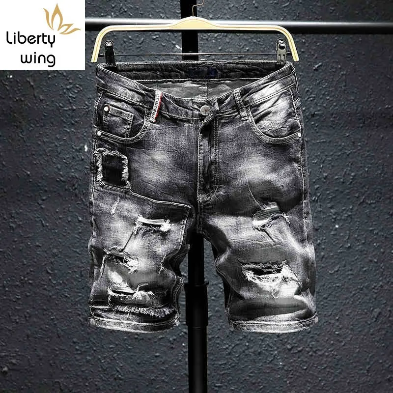 Denim New Summer Hole Ripped Short High Quality Men Cotton Stretch Jean Shorts Knee Length Jeans