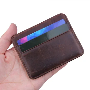 

Men Women Durable Double-sided Slim Simple Travel Sheepskin Leather Bank Business ID Card Holder Case with Coin Purse DH50KB