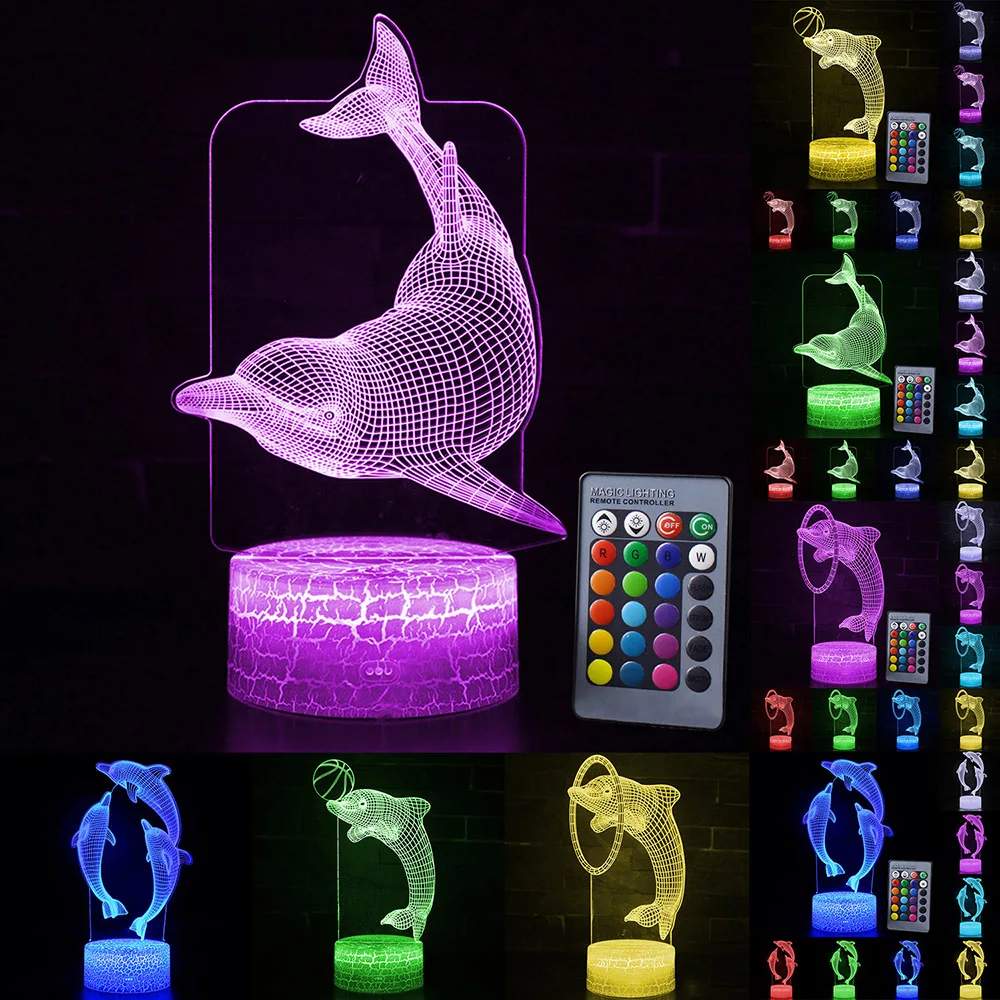 СВЕТОДИОДНЫЙ 3D ночник с дистанционным/сенсорным управлением, модный светодиодный светильник с рисунком дельфина, светодиодный настольный светильник для детей, рождественский подарок, украшение для дома, D30