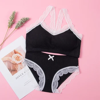 

Bra Set for Cotton Training Bra for Girls Underwear Comfortable Breathable Full Cup Wire Free Lingerie Women Bras and Panty Set