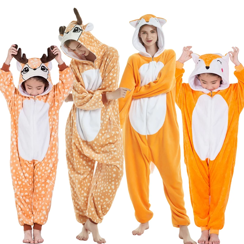 Winter Animal Pajamas Adults Kids Unicorn Onesie Flannel Sleepwear Kigurumi Fox Panda Pyjamas Children Anime Costume Jumpsuit