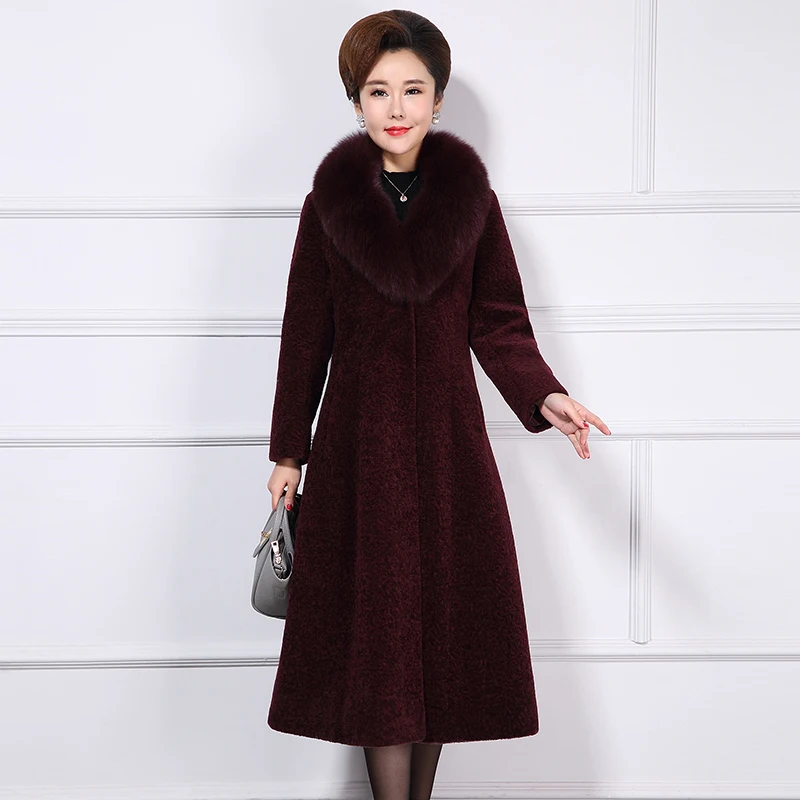 

Fur Real Coat Female Natural Sheep Shearing Overcoat + Large Fox Fur Collar Wool Winter Jacket Women Clothing 2020 1558