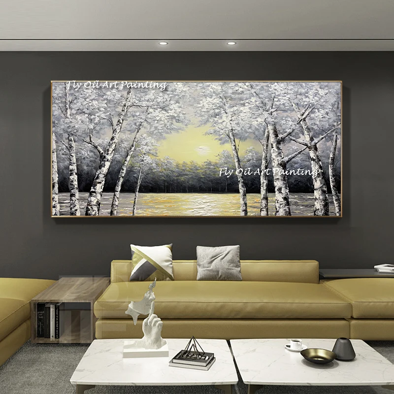 

Большая картина с изображением леса, дерева 100%, ручная роспись, абстрактная масляная живопись, искусство на холсте, настенное искусство для гостиной, украшение, подарок