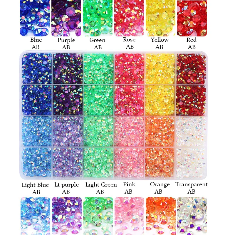 Embroidery Machines 19200pcs/box Resin Loose Rhinestone Rainbow Color AB Glue On Rhinestones for DIY Creative Design Decoration Crafts tailoring marker pencil Fabric & Sewing Supplies